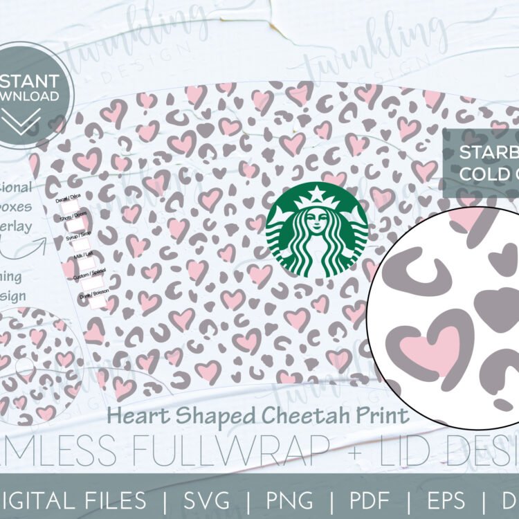 Starbucks Cold Cup Cheetah / Leopard Hearts