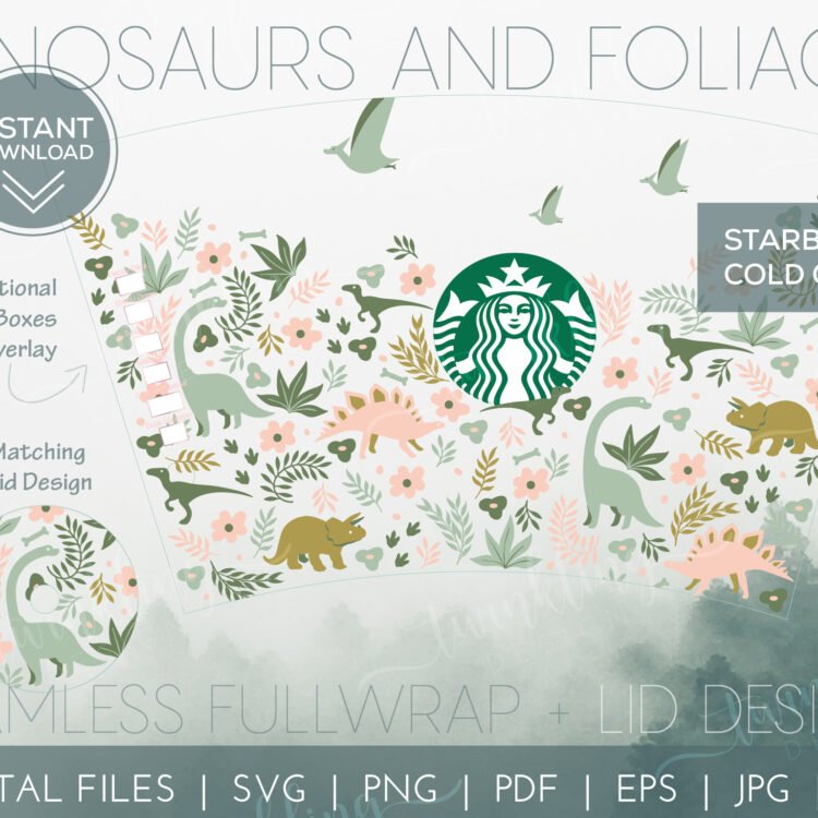 Starbucks Cold Cup Dinosaur & Foliage